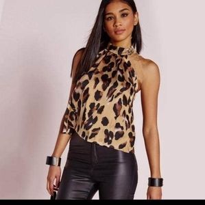 Womens Sexy Leopard Print Halter  Neck Top